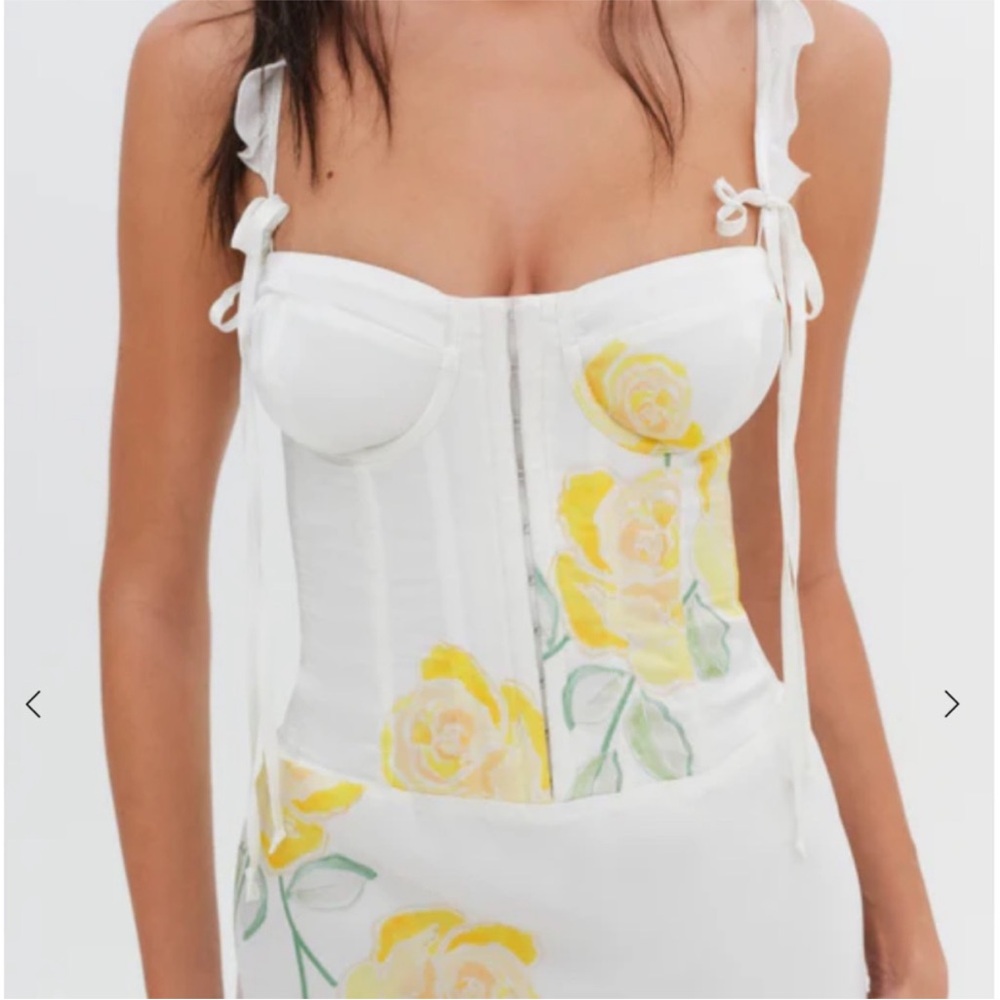 For Love & Lemons White Maxi Dress with Yellow Floral Print - Picture 3 of 6